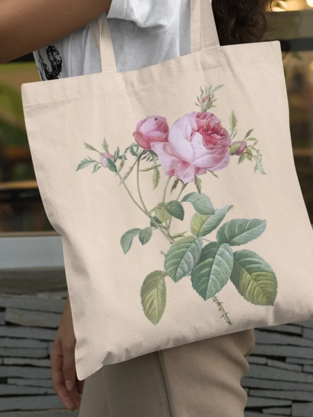 Rose De Mai Vintage Floral Print Graphic Canvas Tote Bag